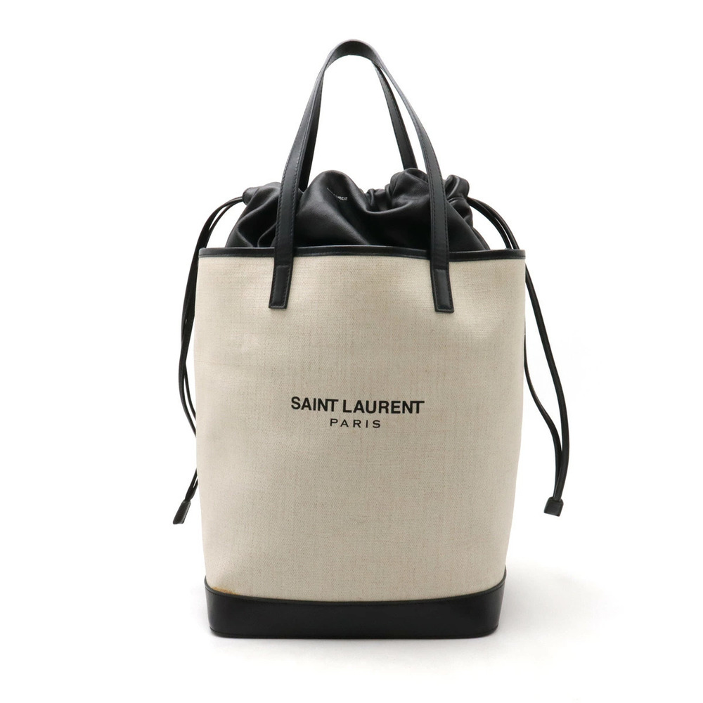 SAINT LAURENT PARIS YSL Yves Teddy Tote Bag Drawstring Leather Black Pouch